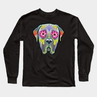 Mastiff in Grey - Day of the Dead Sugar Skull Dog Long Sleeve T-Shirt